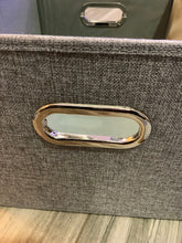 Load image into Gallery viewer, Foldable linen fabric storage box with lid and metal handles