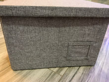 Load image into Gallery viewer, Foldable linen fabric storage box with lid and metal handles