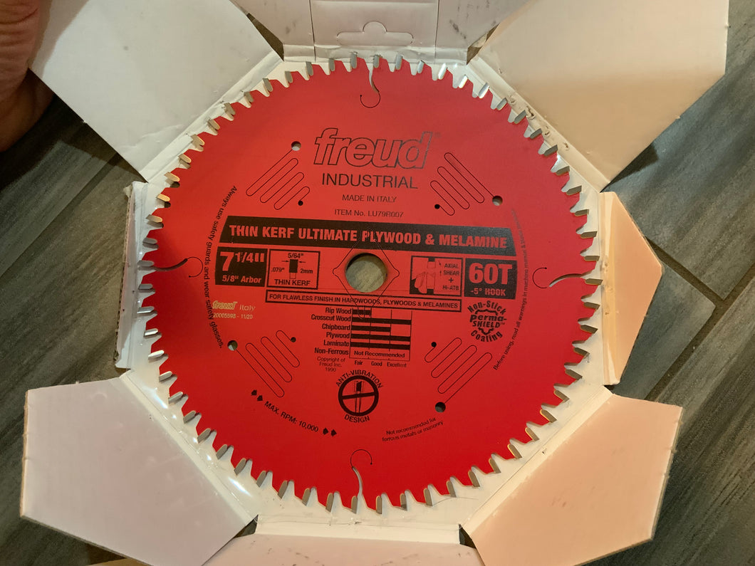 7 1/4” x 60T thin kerf ultimate plywood and melamine blade for circular saw