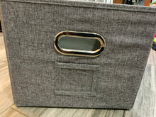 Load image into Gallery viewer, Foldable linen fabric storage box with lid and metal handles
